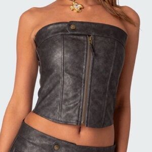 NWT Edikted Ziva Strapless Faux Leather lace up corset